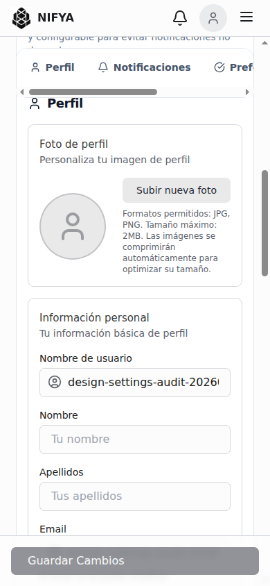 Current mobile settings profile area
